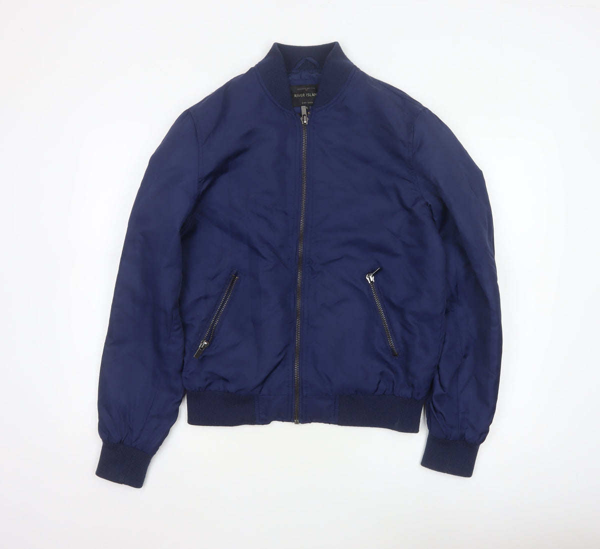 River Island Men's Blue S Padded Bomber Jacket Full Zip