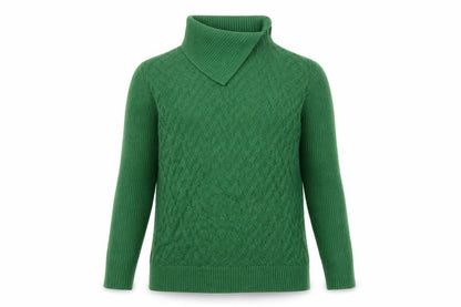 Lands' End Women's Green M Cable-Knit Roll Neck Cotton Jumper