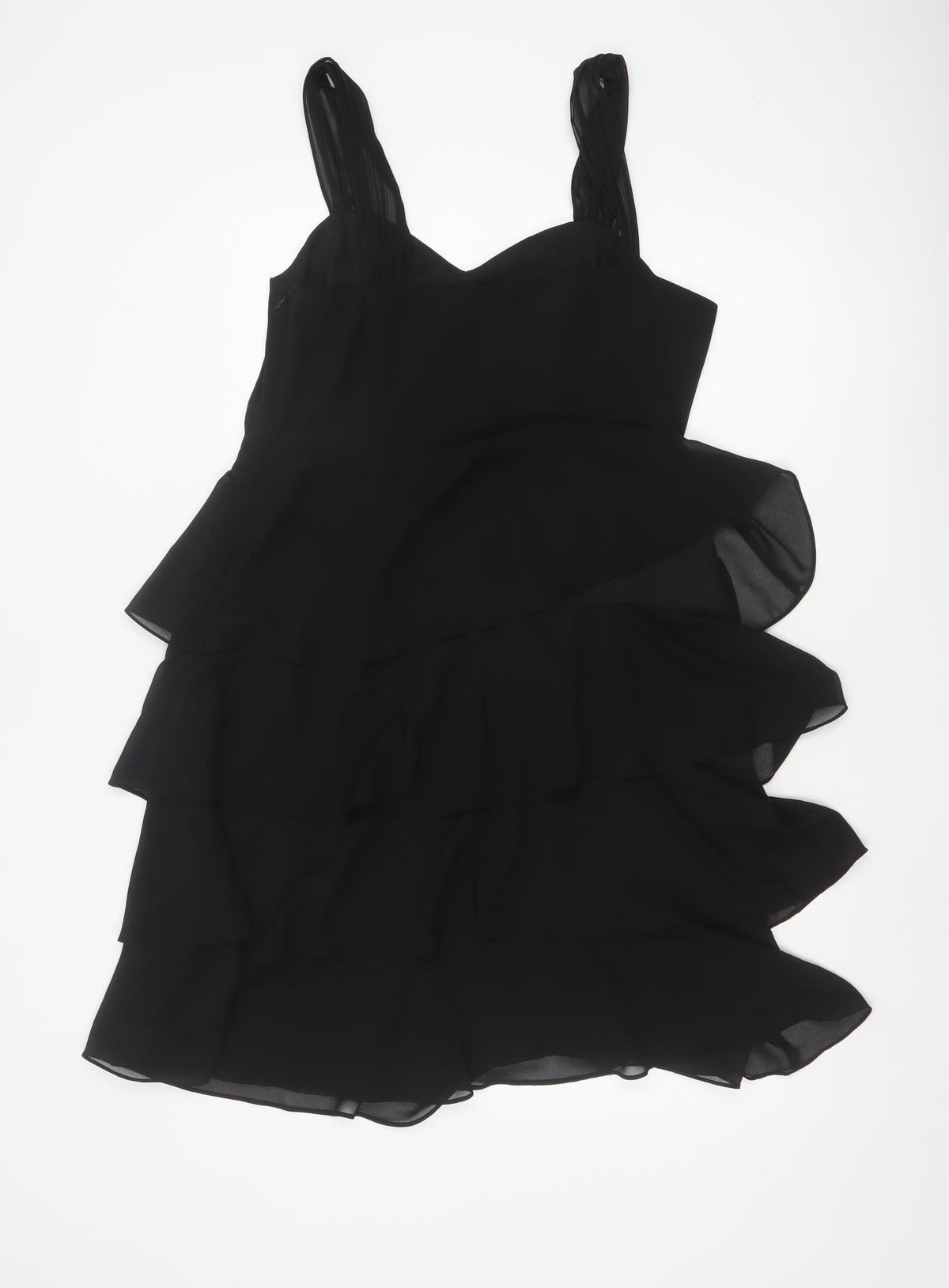 John Lewis Women Black UK 14 Long Chiffon Ruffle Fit & Flare Dress
