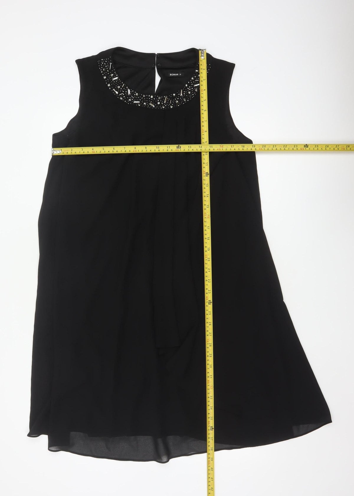 Roman Women Black Size 18 A-Line Beaded Chiffon Formal Dress