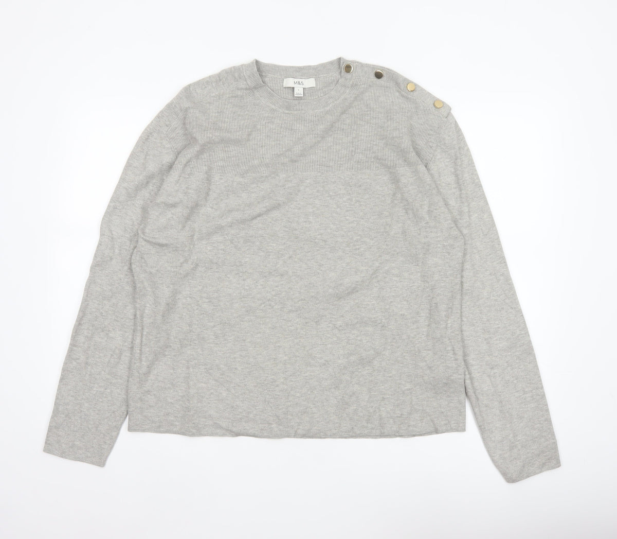 Marks & Spencer Women Grey L Knit Button Shoulder Pullover Jumper