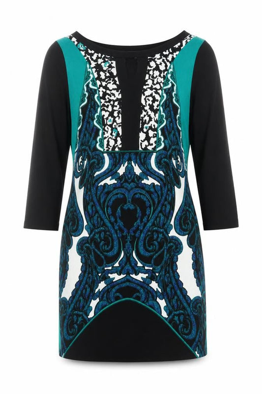 Principles Ben de Lisi Women Black Teal UK 10 Paisley Sheath Dress