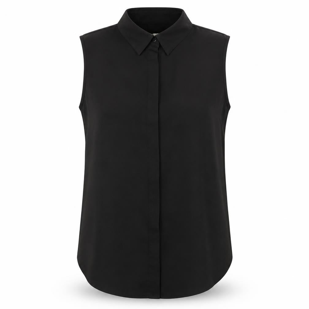 ASOS Women Black UK 14 Sleeveless Collared Button-Up Blouse