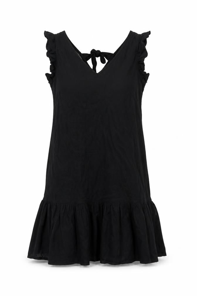 Next Women Black UK 12 Fit & Flare Ruffle Strap Linen Dress