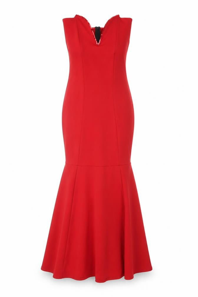 Missguided Women Red UK 8 Mermaid Long V-Neck Formal Evening Dress
