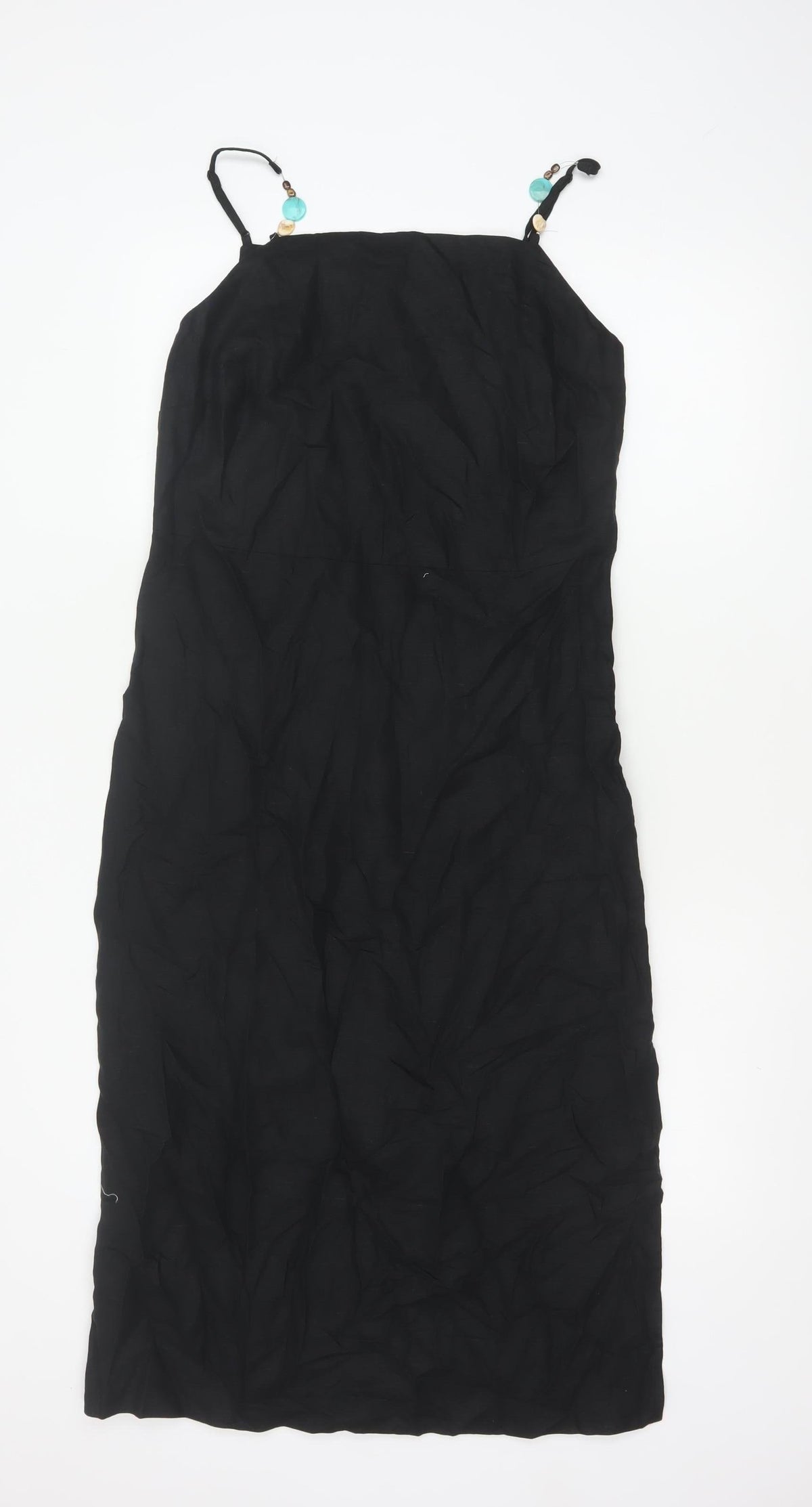 Marks & Spencer Women Black UK 10 Maxi Strappy Linen Blend Dress