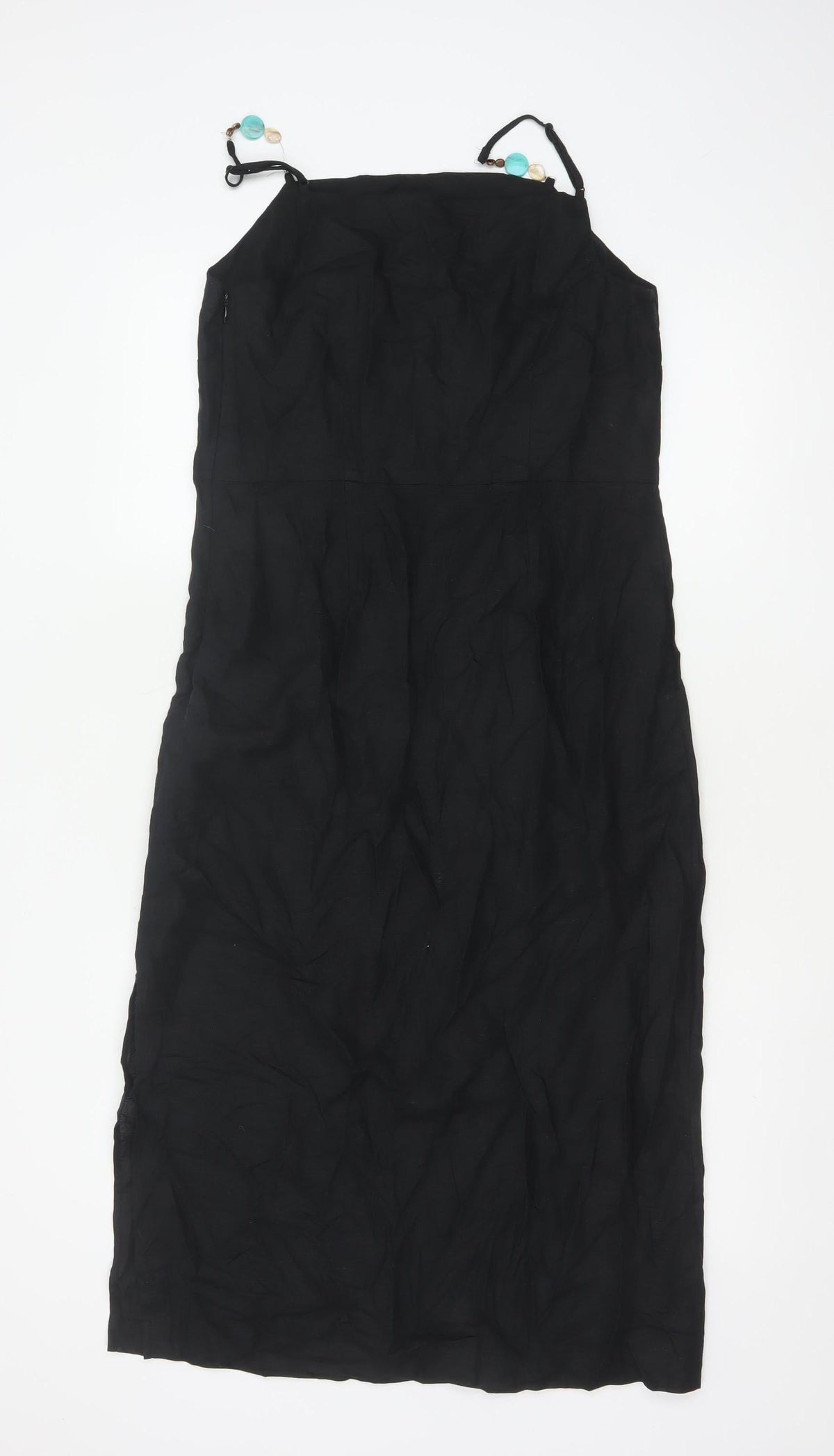 Marks & Spencer Women Black UK 10 Maxi Strappy Linen Blend Dress