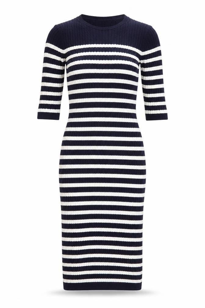 Next Women Blue White Striped UK 8 Knit Jumper Dress 3/4 Sleeve