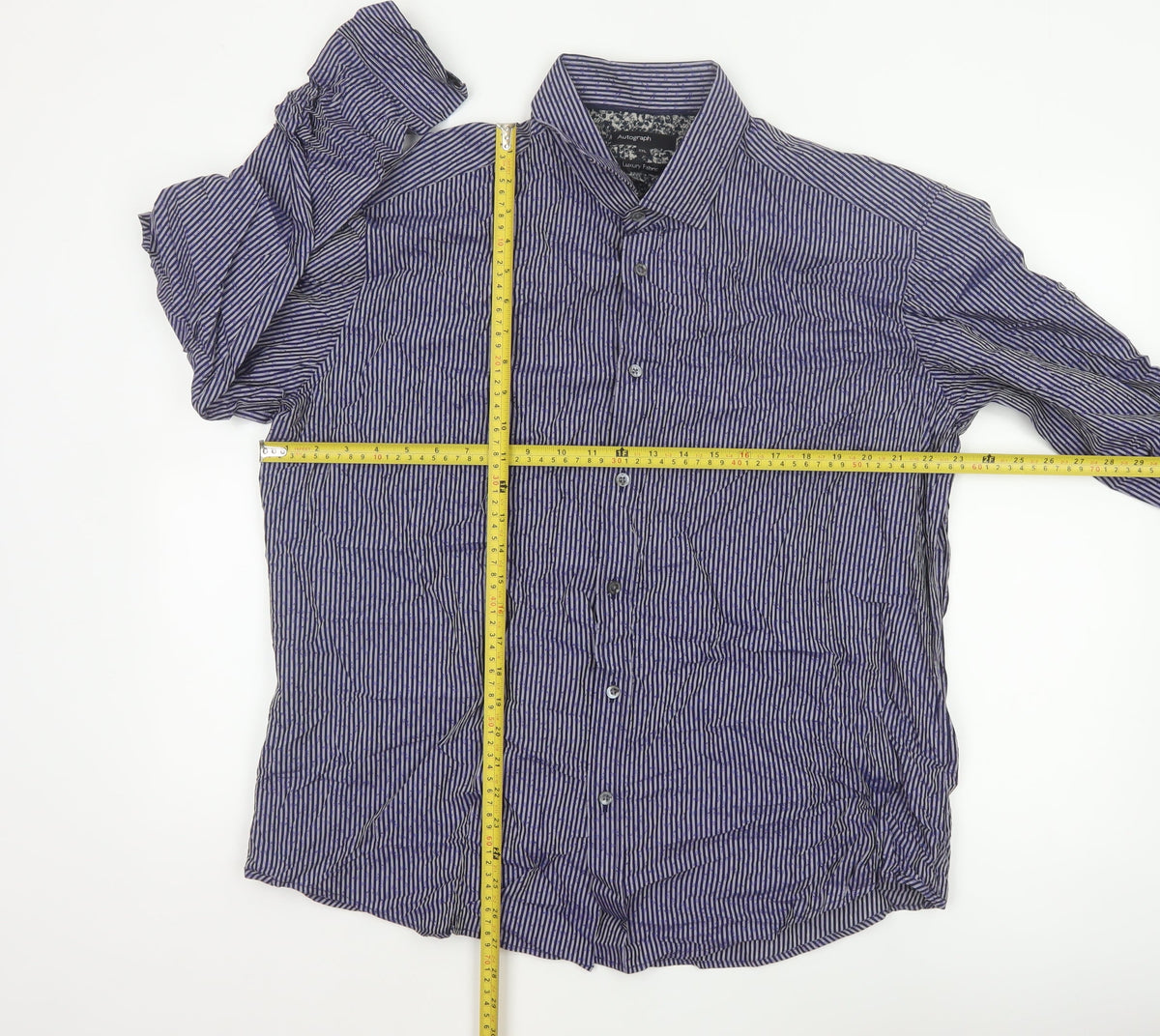 Autograph Men Blue Striped Floral Cotton Shirt 2XL Long Sleeve