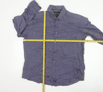 Back view of Autograph Men Blue Striped Floral Cotton Shirt 2XL Long Sleeve