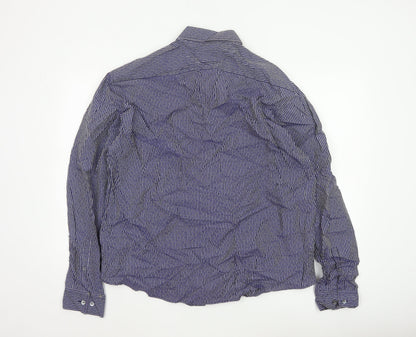 Close-up detail of Autograph Men Blue Striped Floral Cotton Shirt 2XL Long Sleeve