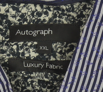 Additional view of Autograph Men Blue Striped Floral Cotton Shirt 2XL Long Sleeve