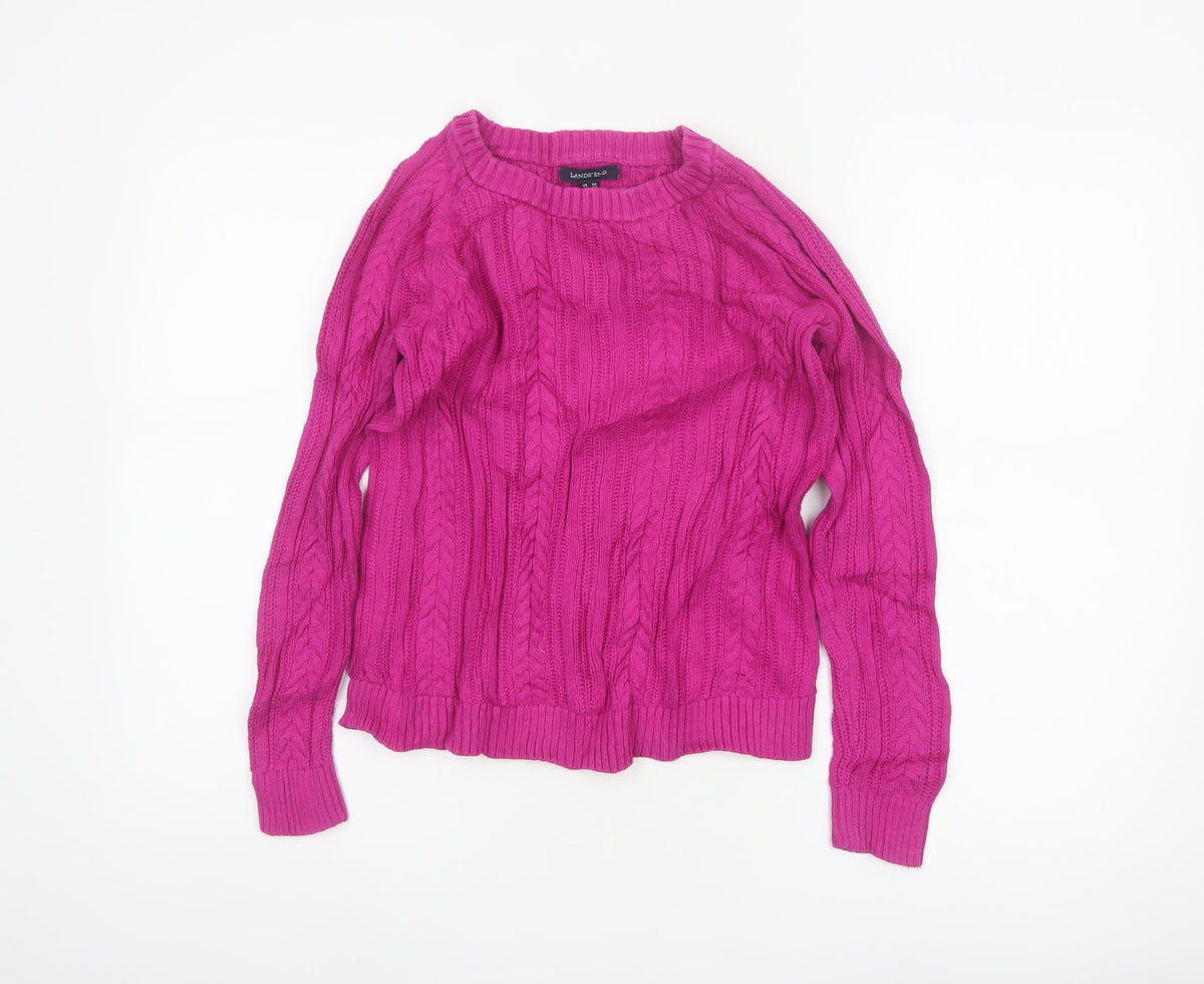 Lands' End Women's Pink XS Petite Cable Knit Cotton Jumper