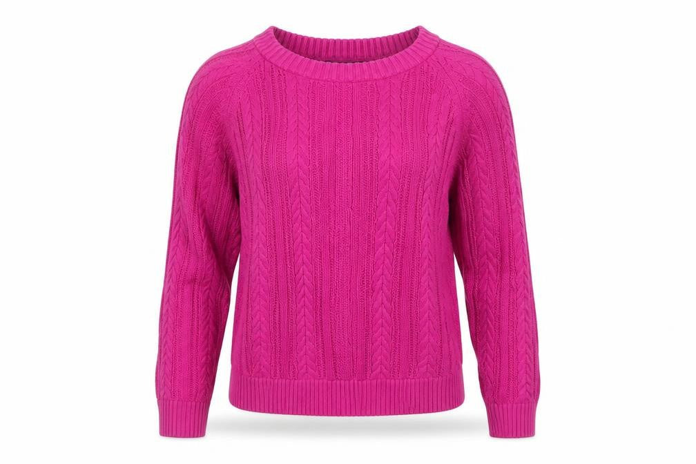 Lands' End Women's Pink XS Petite Cable Knit Cotton Jumper
