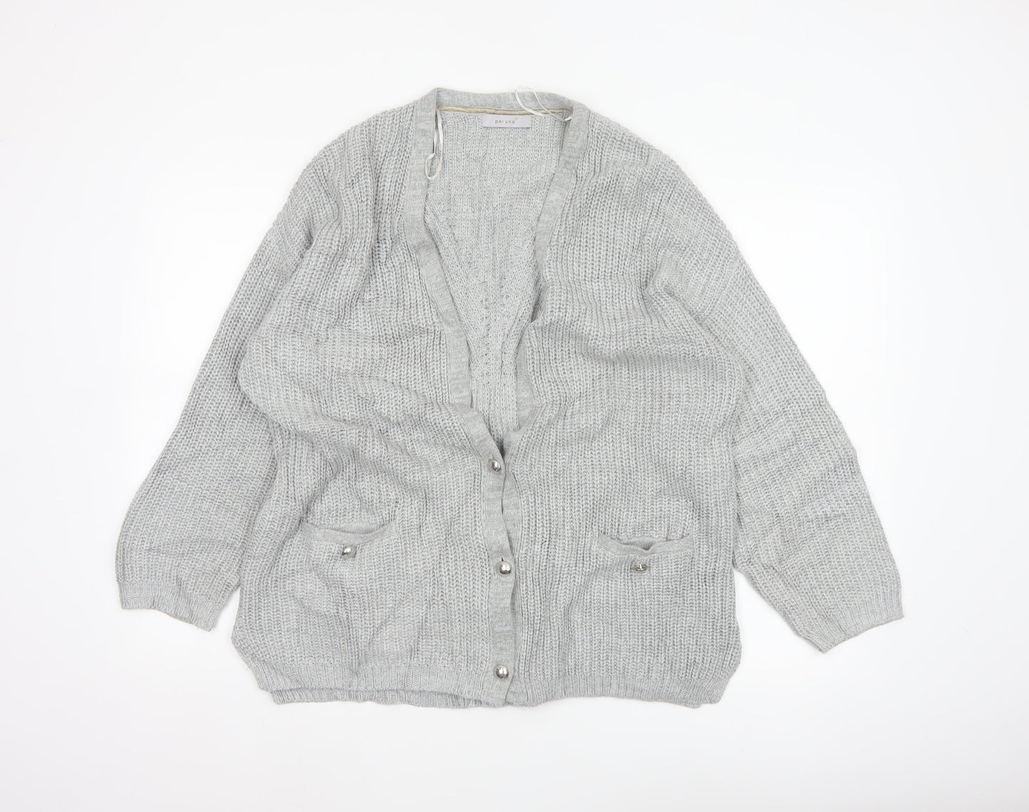 Marks & Spencer Per Una Women Grey UK 18 Chunky Cable Knit Button Cardigan