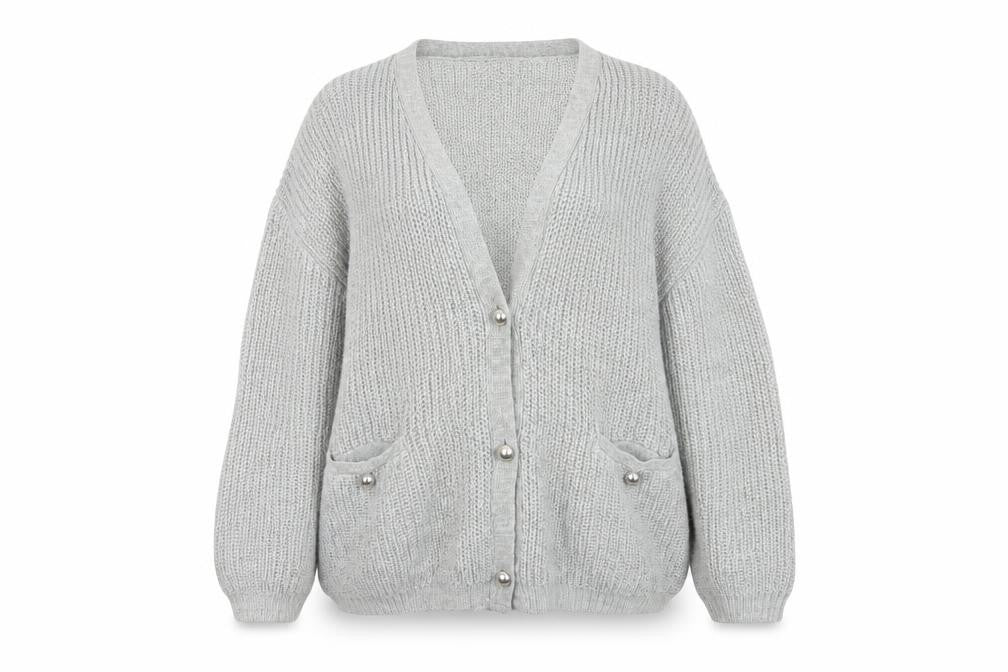 Marks & Spencer Per Una Women Grey UK 18 Chunky Cable Knit Button Cardigan