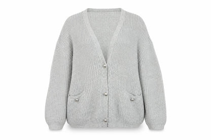 Marks & Spencer Per Una Women Grey UK 18 Chunky Cable Knit Button Cardigan
