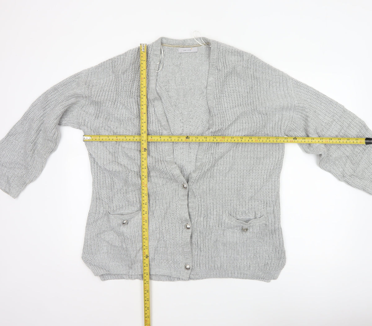 Marks & Spencer Per Una Women Grey UK 18 Chunky Cable Knit Button Cardigan