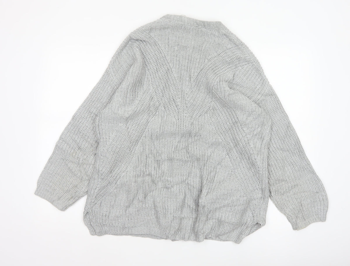 Marks & Spencer Per Una Women Grey UK 18 Chunky Cable Knit Button Cardigan
