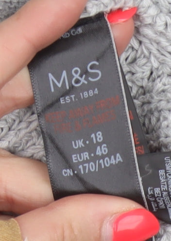 Marks & Spencer Per Una Women Grey UK 18 Chunky Cable Knit Button Cardigan
