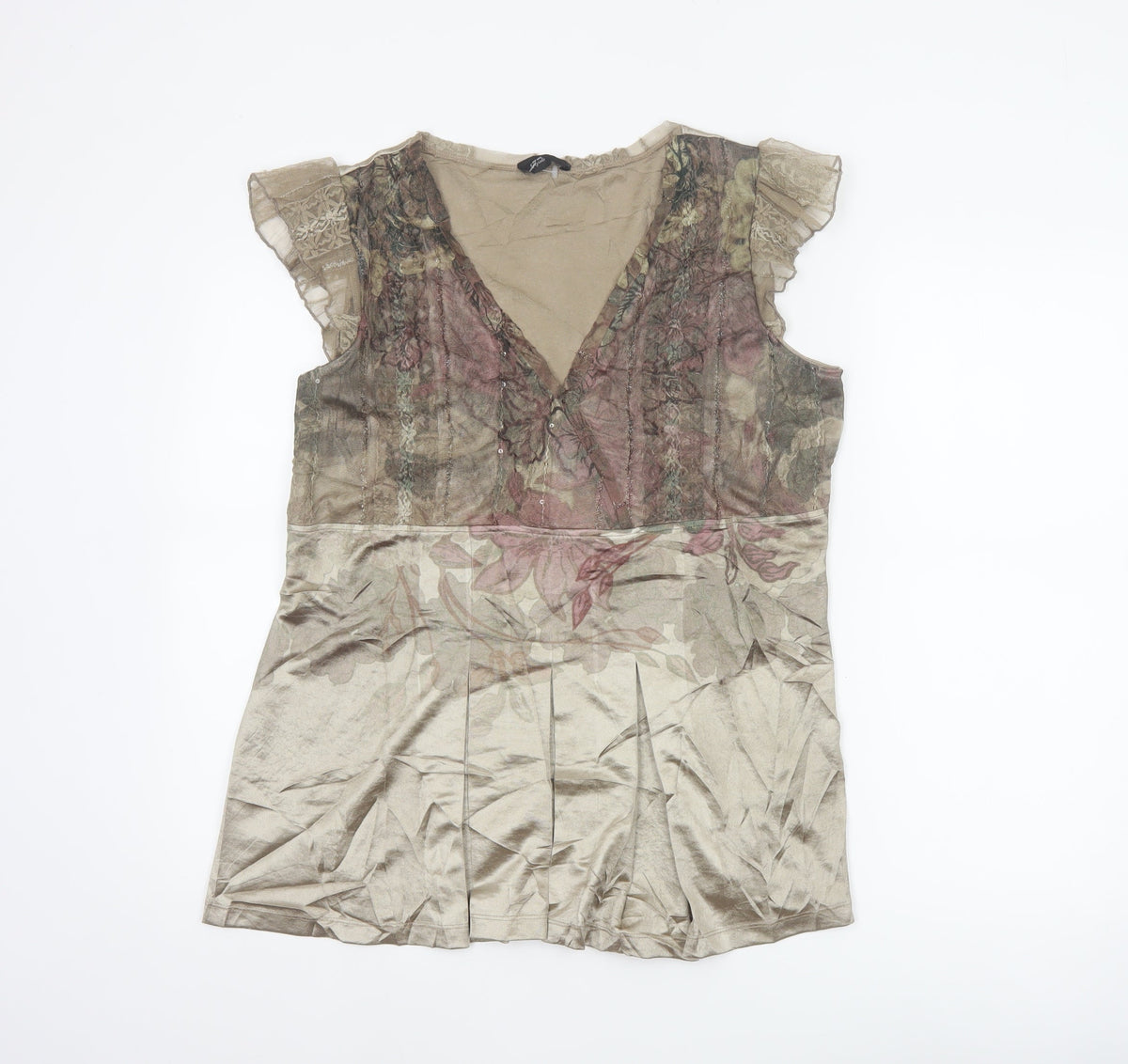 Marks & Spencer Per Una Women Beige Floral Mesh Wrap Blouse Size 16