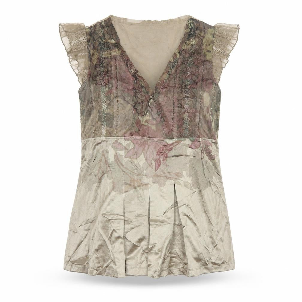 Marks & Spencer Per Una Women Beige Floral Mesh Wrap Blouse Size 16