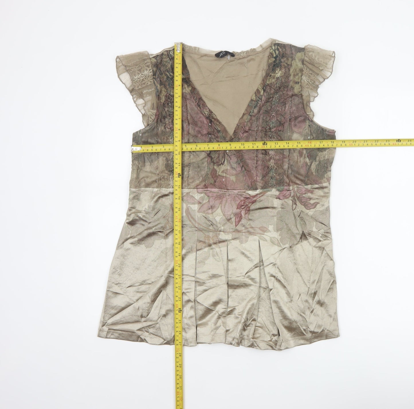Marks & Spencer Per Una Women Beige Floral Mesh Wrap Blouse Size 16