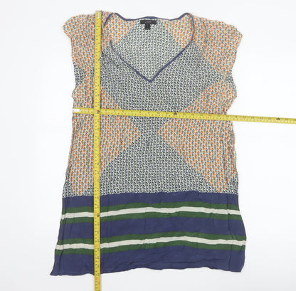 Back view of J.Crew Women Multicoloured S Silk Geometric V-Neck Tunic Blouse