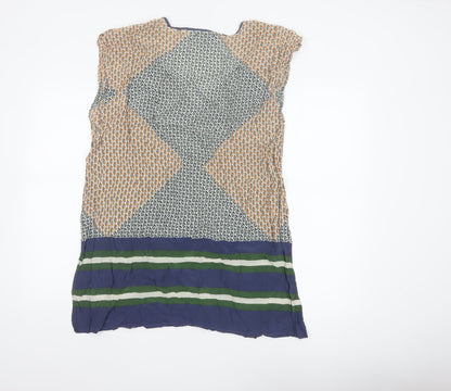 Close-up detail of J.Crew Women Multicoloured S Silk Geometric V-Neck Tunic Blouse