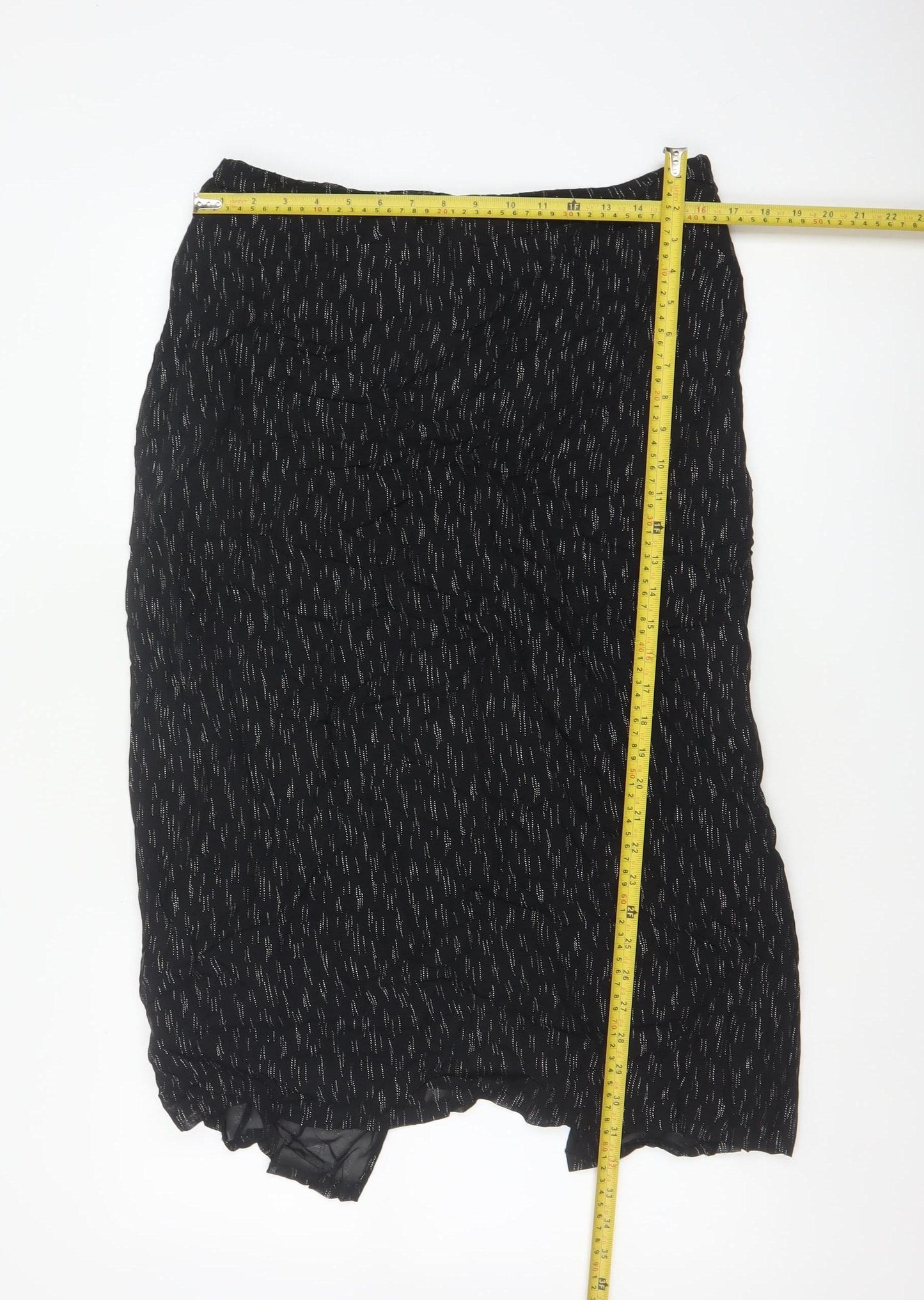 Marks & Spencer Women Black Silver Glitter Pencil Midi Skirt UK 16