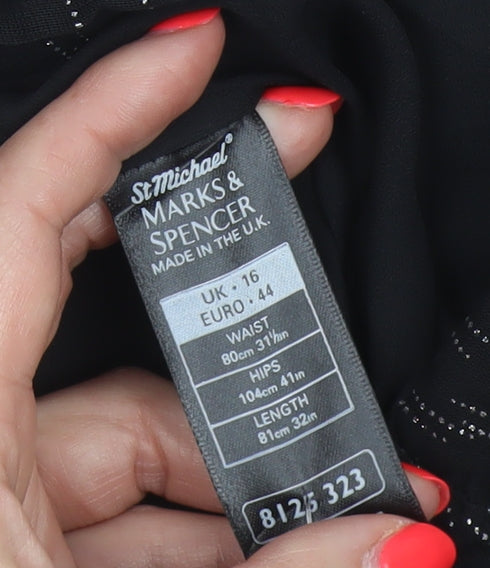 Marks & Spencer Women Black Silver Glitter Pencil Midi Skirt UK 16