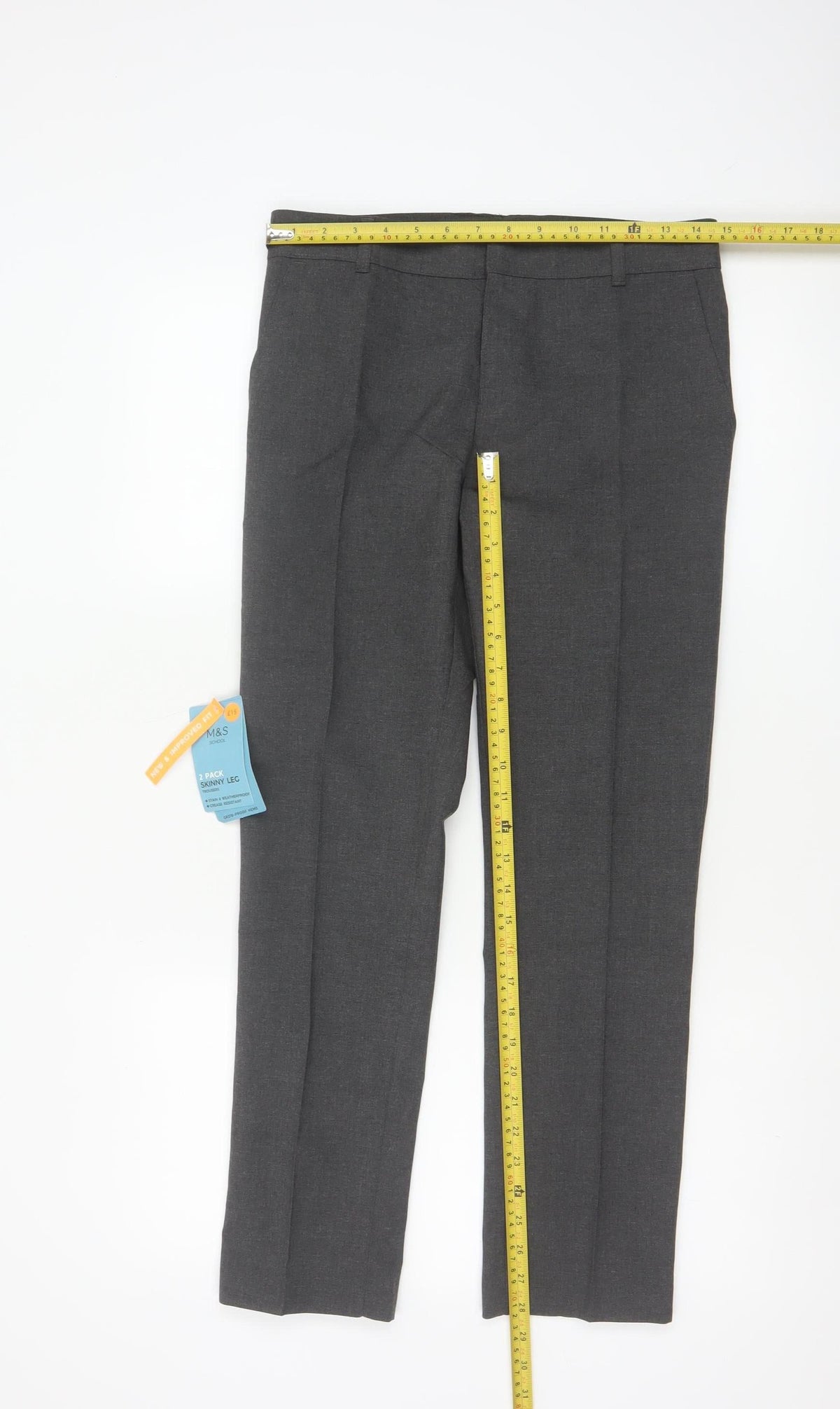 Marks and Spencer Boys Grey 12-13 Years Skinny Leg School Trousers 2 Pack