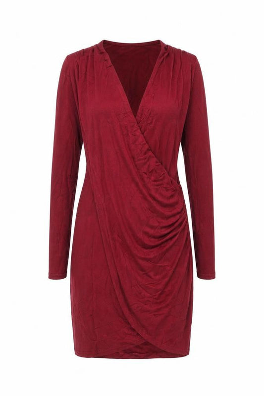 Boohoo Night Women Red UK 10 Bodycon Wrap Ruffle Long Sleeve Party Dress