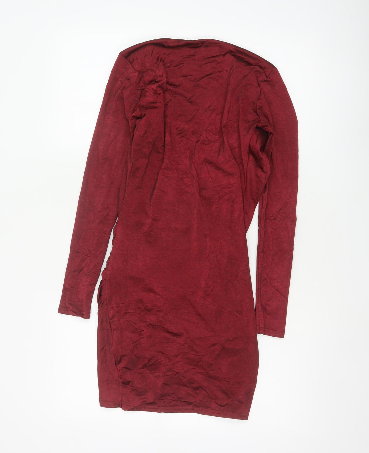 Boohoo Night Women Red UK 10 Bodycon Wrap Ruffle Long Sleeve Party Dress