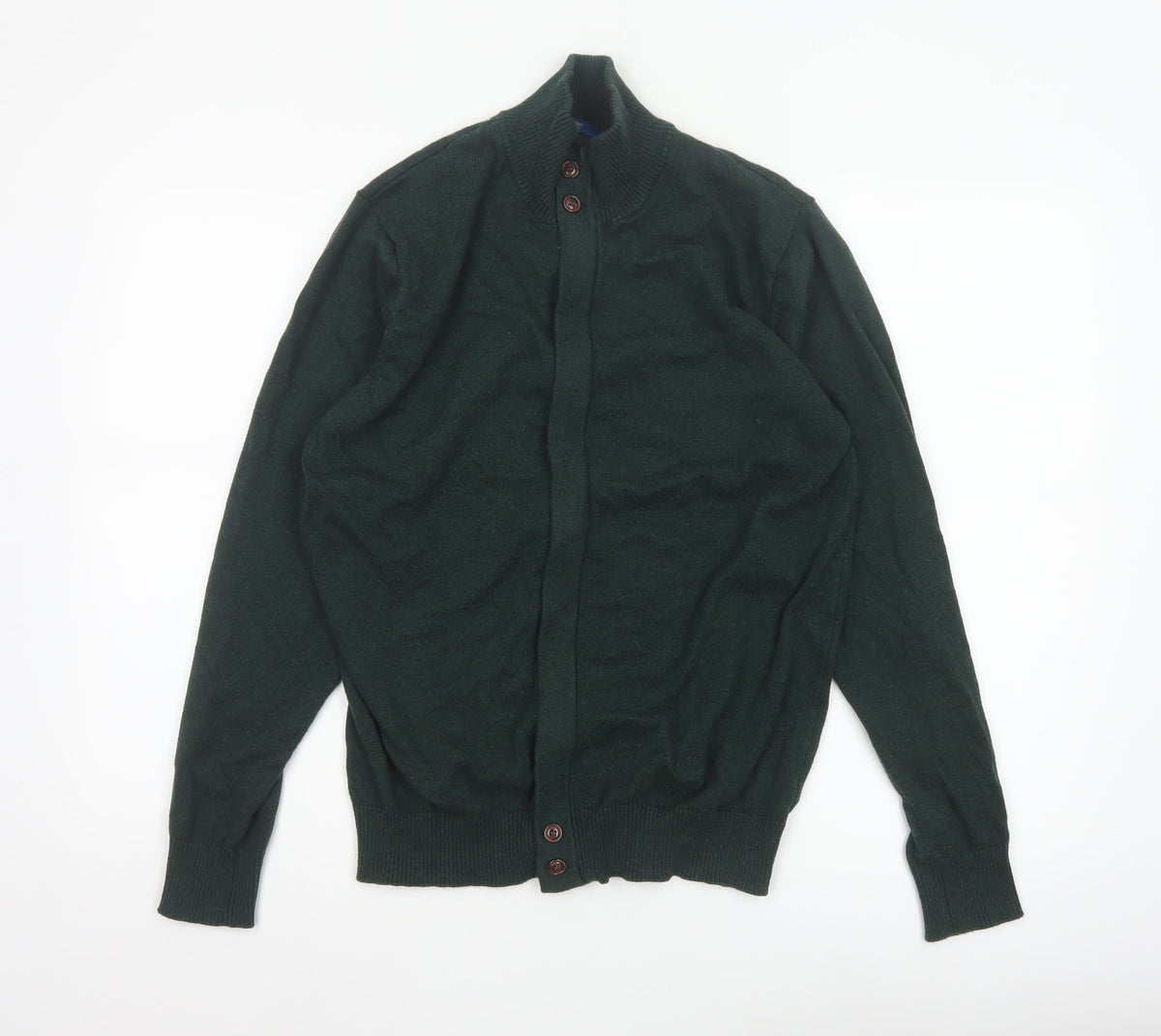 Cotton Traders Men Deep Green M Cotton Cashmere High Neck Cardigan