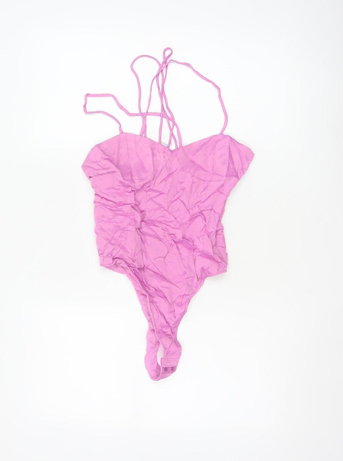 Zara Women Pink S Strappy Ruched Stretch Bodysuit Party Clubwear