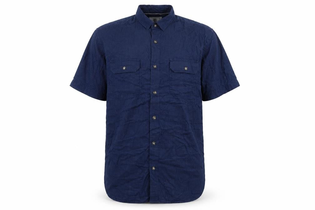Marks & Spencer Men Blue XL Regular Cotton Short Sleeve Button-Up Shirt