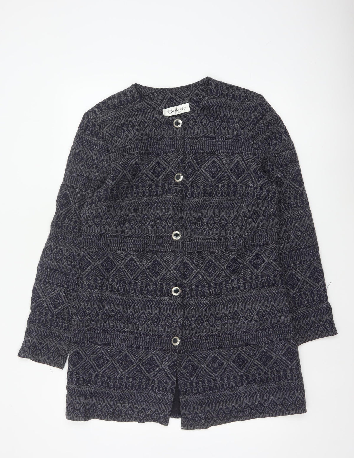 Berkertex Women’s Black Grey Geometric Knit Long Coatigan UK 16