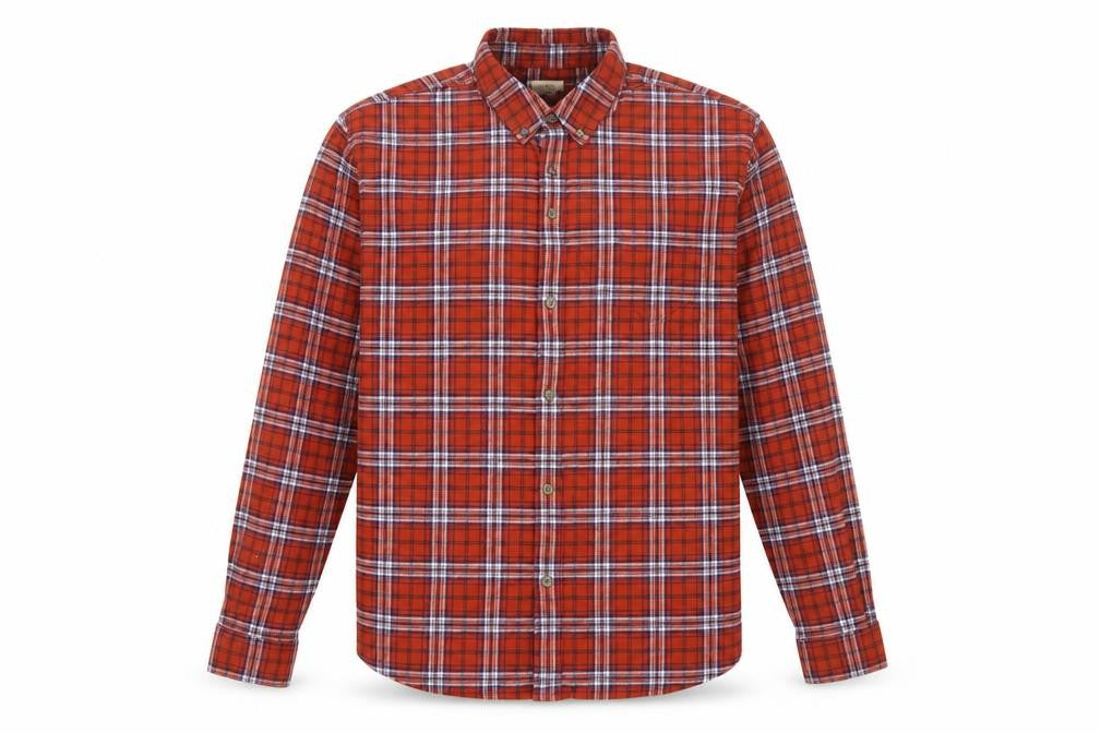 Marks & Spencer Men's Red 2XL Regular Fit Plaid Flannel Button-Up Shirt