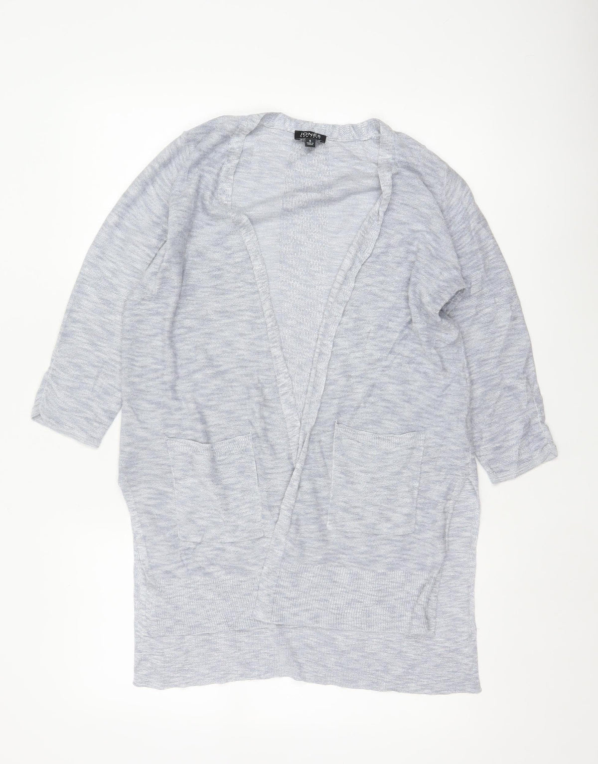 Jones New York Women Grey Size S Open Knit Longline Cardigan Pockets