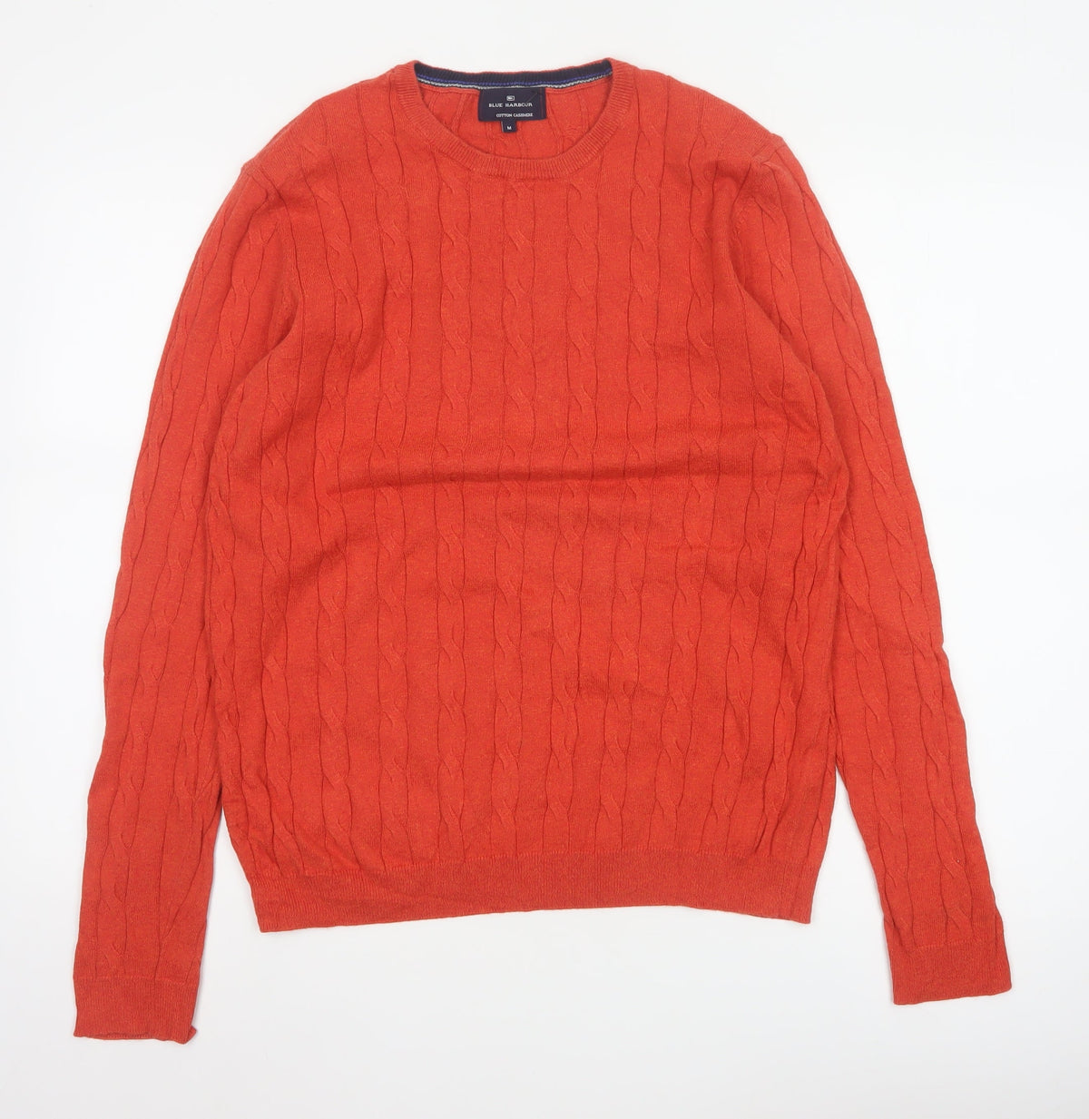 Marks & Spencer Men Orange M Cable Knit Cotton Cashmere Crew Neck Jumper