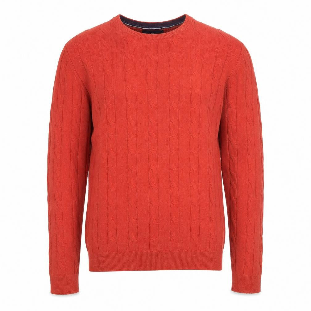 Marks & Spencer Men Orange M Cable Knit Cotton Cashmere Crew Neck Jumper