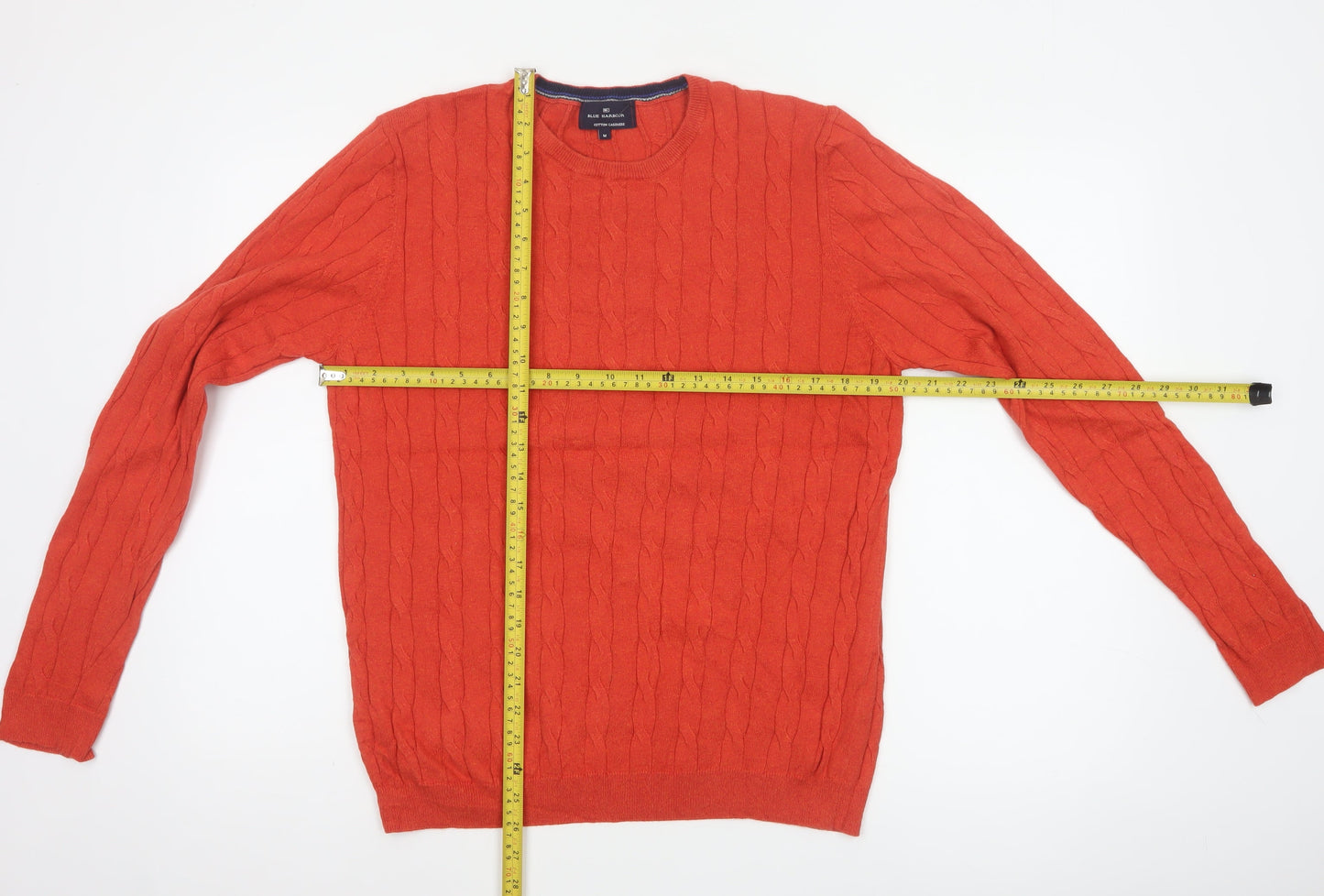 Marks & Spencer Men Orange M Cable Knit Cotton Cashmere Crew Neck Jumper