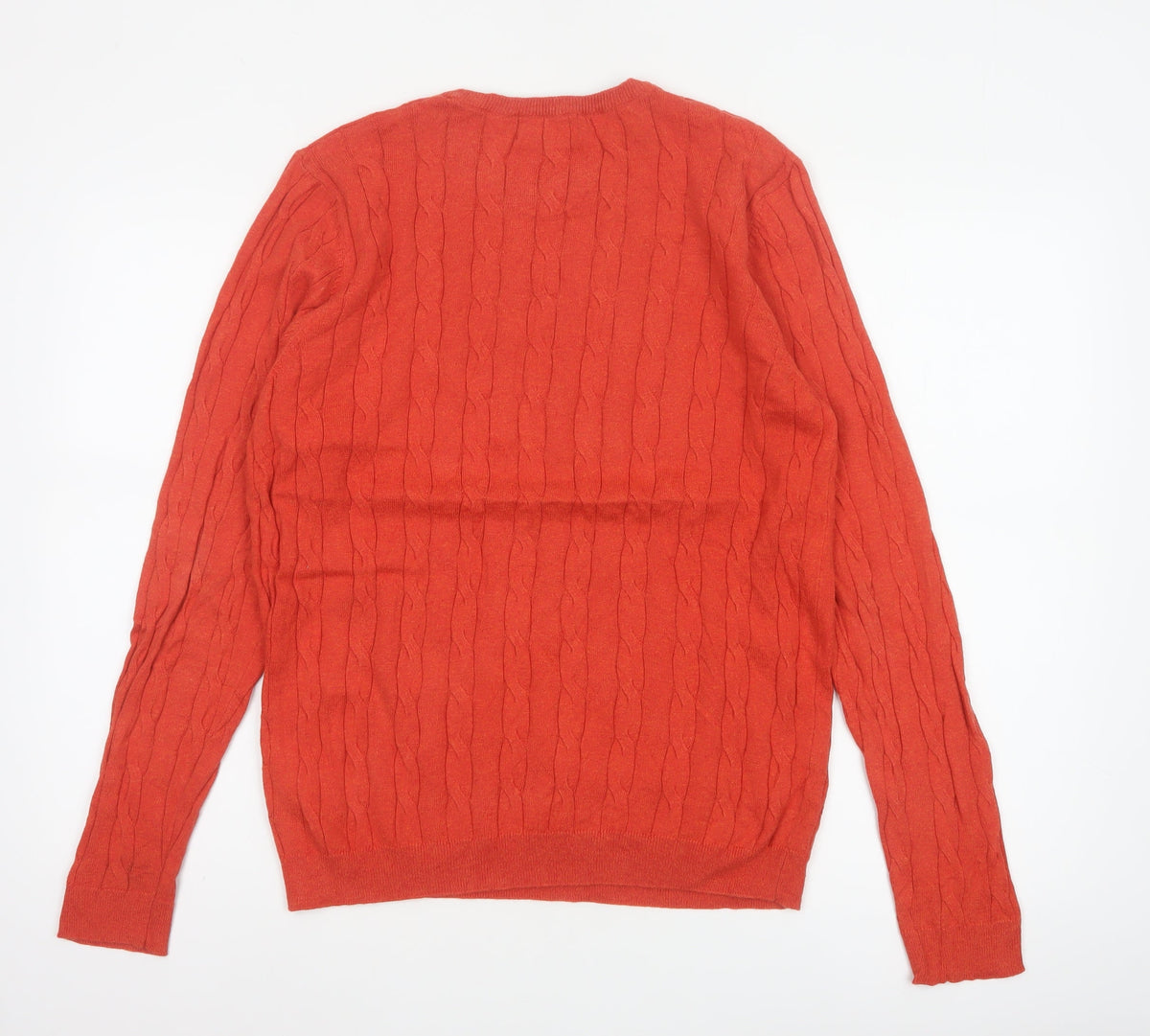 Marks & Spencer Men Orange M Cable Knit Cotton Cashmere Crew Neck Jumper