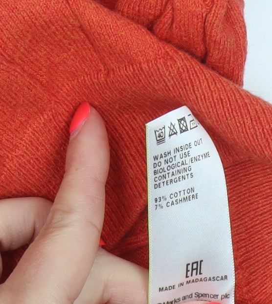 Marks & Spencer Men Orange M Cable Knit Cotton Cashmere Crew Neck Jumper