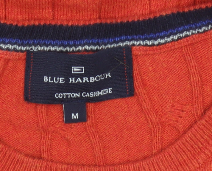 Marks & Spencer Men Orange M Cable Knit Cotton Cashmere Crew Neck Jumper