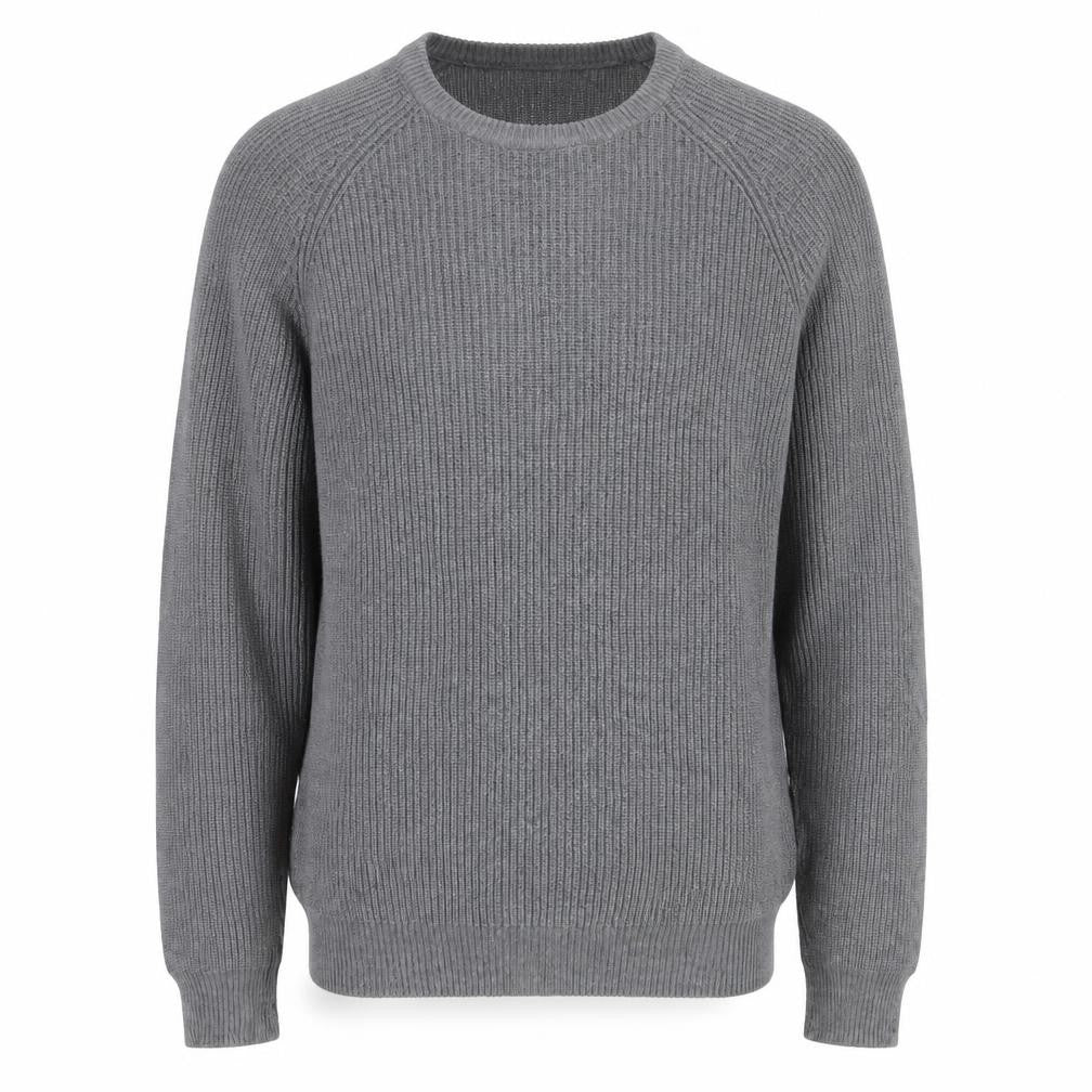 Zara Men Grey XL Fine Cotton Ribbed Crew Neck Pullover Jumper