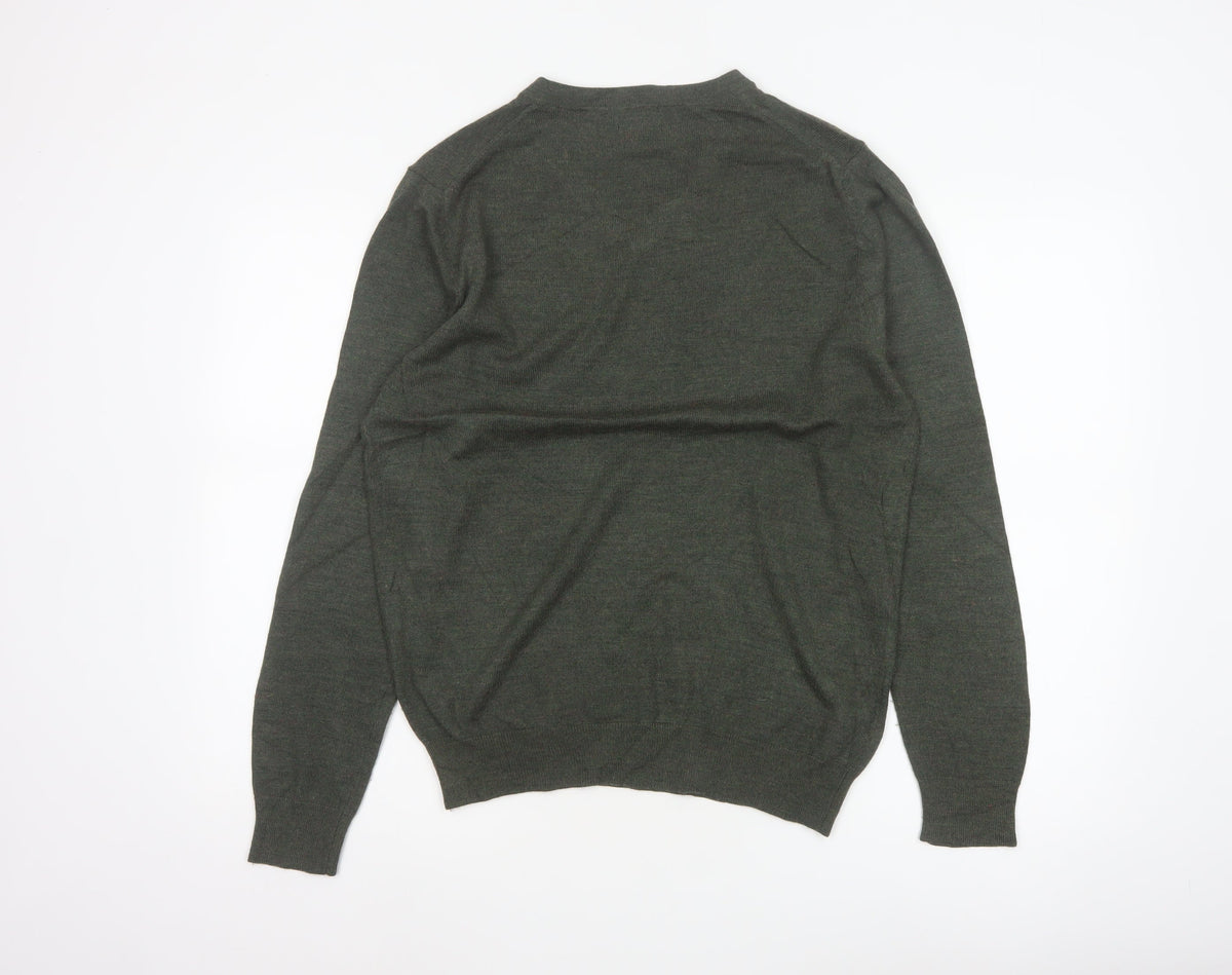 Austin Reed Men’s Green V-Neck Wool Blend Pullover Jumper Size L