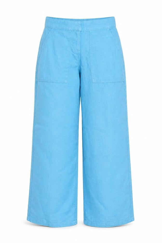Topshop Women Blue Linen Wide-Leg Trousers Petite UK 4 High Rise