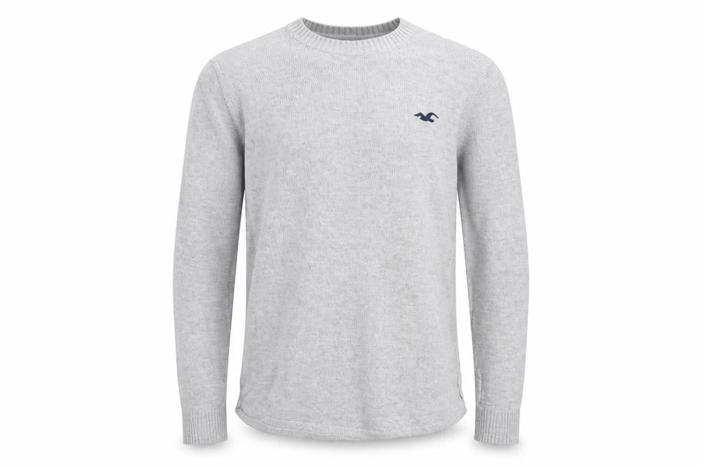 Hollister Men’s Grey Small Cotton Crew Neck Logo Pullover Jumper